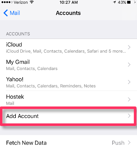 Select 'Add Account'